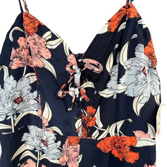 Gypsies & Moondust Jumpsuit XL Navy Blue Floral Lace Up Wide Leg Boho Resort NEW - Picture 4 of 16